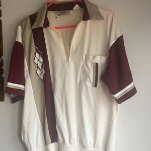 Vintage 70’s “Dad-Core Casual White and Burgundy Men's Shirt